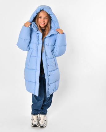 Зимний голубой пуховик для девочки на экопухе 56148, Цвет: Голубой, Размер: 152, изображение 2