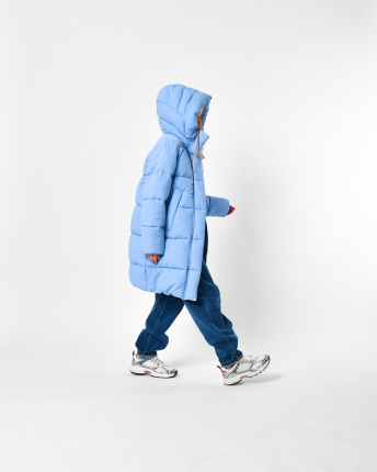 Зимний голубой пуховик для девочки на экопухе 56148, Цвет: Голубой, Размер: 152, изображение 4