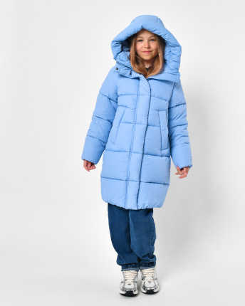 Зимний голубой пуховик для девочки на экопухе 56148, Цвет: Голубой, Размер: 152, изображение 5