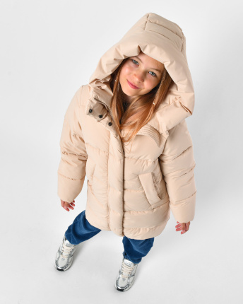 Зимовий бежевий пуховик для дівчинки на екопуху 56150, Колір: Бежевий, Розмір: 134, зображення 2