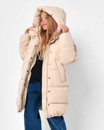Зимовий бежевий пуховик для дівчинки на екопуху 56150, Колір: Бежевий, Розмір: 134, зображення 3