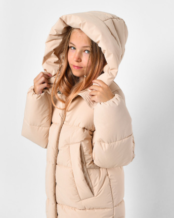 Зимовий бежевий пуховик для дівчинки на екопуху 56150, Колір: Бежевий, Розмір: 134, зображення 5