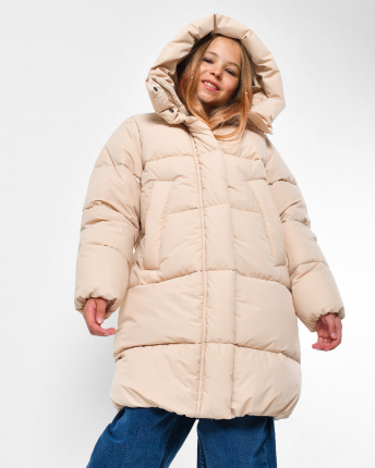 Зимовий бежевий пуховик для дівчинки на екопуху 56150, Колір: Бежевий, Розмір: 134, зображення 6