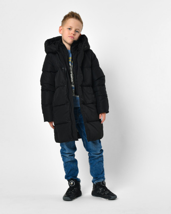 Длинный зимний черный пуховик с капюшоном для мальчика 56160, Цвет: Черный, Размер: 128, изображение 2