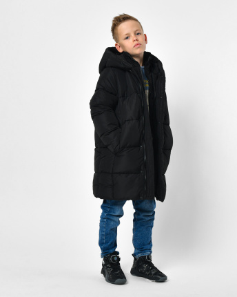 Длинный зимний черный пуховик с капюшоном для мальчика 56160, Цвет: Черный, Размер: 128, изображение 3