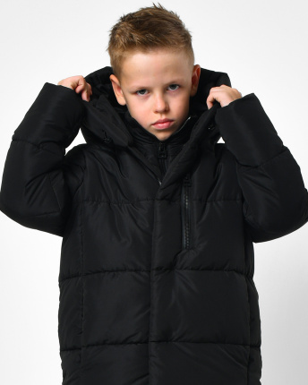 Длинный зимний черный пуховик с капюшоном для мальчика 56160, Цвет: Черный, Размер: 128, изображение 5