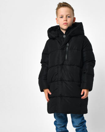 Длинный зимний черный пуховик с капюшоном для мальчика 56160, Цвет: Черный, Размер: 128, изображение 6