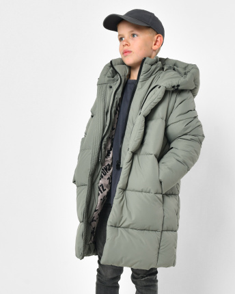 Длинный зимний зеленый пуховик с капюшоном для мальчика 56163, Цвет: Зеленый, Размер: 128, изображение 3