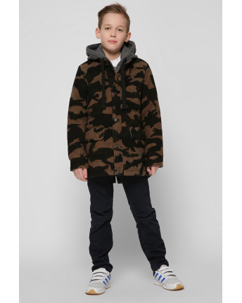 Пальто камуфляжне для хлопчика з трикотажним капюшоном 36751, Колір: Хакі, Розмір: 128