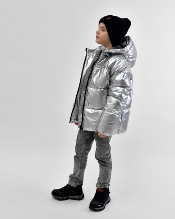 Серебристый пуховик с эффектом металлик для мальчиков 56137, Цвет: Серебрянный, Размер: 140 см, изображение 3