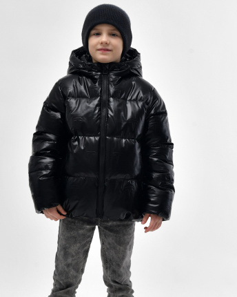 Чорный пуховик с эффектом металлик для мальчиков 56138, Цвет: Черный, Размер: 128, изображение 5