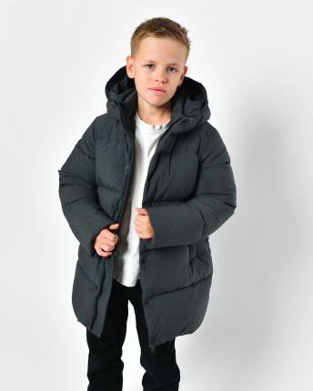 Классический зимний пуховик для мальчика цвета графит 56304, Цвет: Графит, Размер: 128, изображение 4