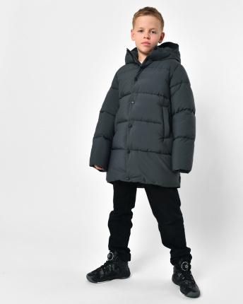 Классический зимний пуховик для мальчика цвета графит 56304, Цвет: Графит, Размер: 128, изображение 6