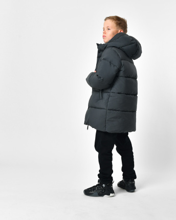 Классический зимний пуховик для мальчика цвета графит 56304, Цвет: Графит, Размер: 128, изображение 3