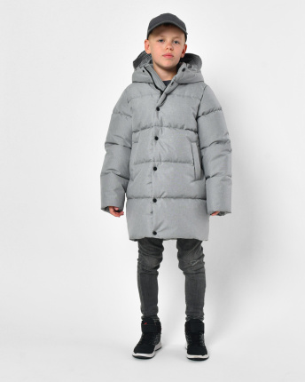 Серый пуховик для мальчика с эффектом меланжа 56305, Цвет: Серый, Размер: 140 см