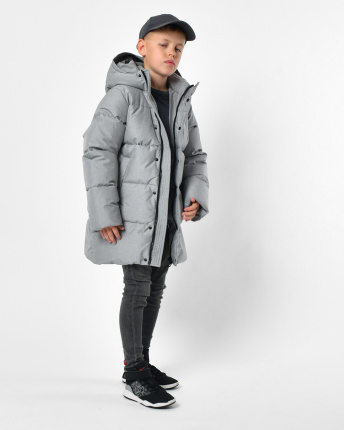 Серый пуховик для мальчика с эффектом меланжа 56305, Цвет: Серый, Размер: 140 см, изображение 2