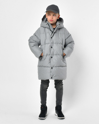Серый пуховик для мальчика с эффектом меланжа 56305, Цвет: Серый, Размер: 140 см, изображение 4