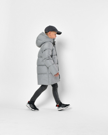 Серый пуховик для мальчика с эффектом меланжа 56305, Цвет: Серый, Размер: 140 см, изображение 7