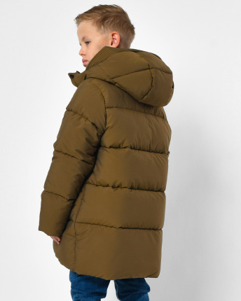 Классический зимний пуховик для мальчика цвета хаки 56306, Цвет: Хаки, Размер: 158, изображение 2