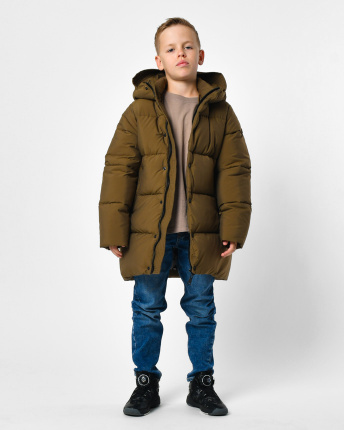 Классический зимний пуховик для мальчика цвета хаки 56306, Цвет: Хаки, Размер: 158, изображение 3