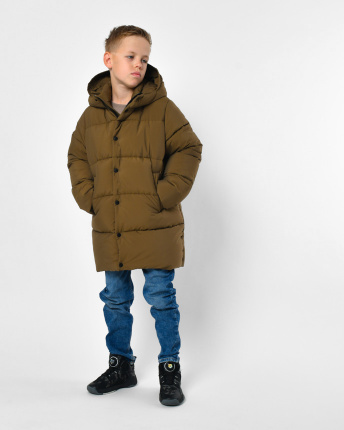 Классический зимний пуховик для мальчика цвета хаки 56306, Цвет: Хаки, Размер: 158, изображение 4