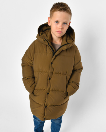 Классический зимний пуховик для мальчика цвета хаки 56306, Цвет: Хаки, Размер: 158, изображение 5