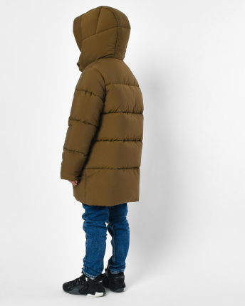 Классический зимний пуховик для мальчика цвета хаки 56306, Цвет: Хаки, Размер: 158, изображение 7