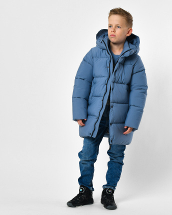 Классический зимний пуховик для мальчика цвета джинс 56307, Цвет: Джинс, Размер: 122, изображение 2