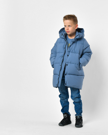 Классический зимний пуховик для мальчика цвета джинс 56307, Цвет: Джинс, Размер: 122, изображение 3