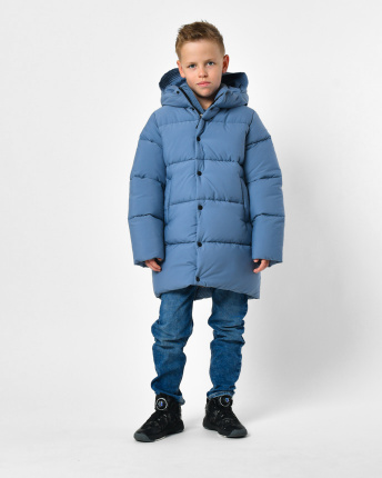 Классический зимний пуховик для мальчика цвета джинс 56307, Цвет: Джинс, Размер: 122, изображение 5