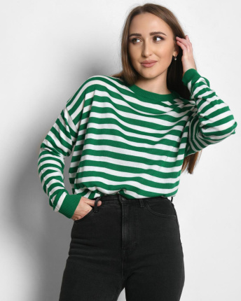 Зелений жіночий джемпер у смужку 55296, Колір: Зелений, Розмір: ONE SIZE
