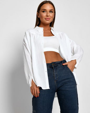 Белая блуза оверсайз 51777, Цвет: Белый, Размер: M