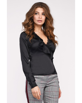 Черная шелковая блуза 35062, Цвет: Черный, Размер: XS