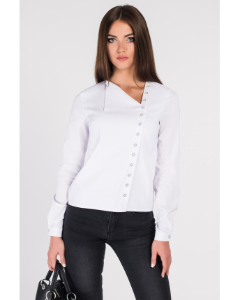 Асимметричная белая блуза с отложным воротником 34086, Цвет: Белый, Размер: XS