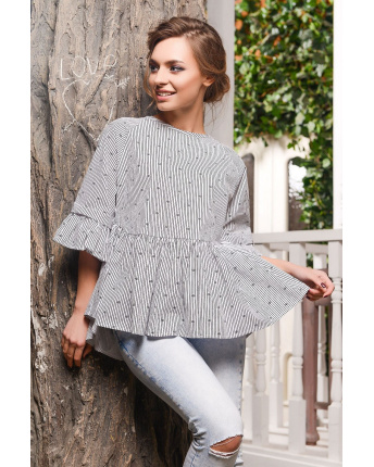 Белая женская блуза с рюшами 32953, Цвет: Белый, Размер: XS