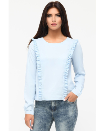 Женская блуза с рюшами 34160, Цвет: Голубой, Размер: XS