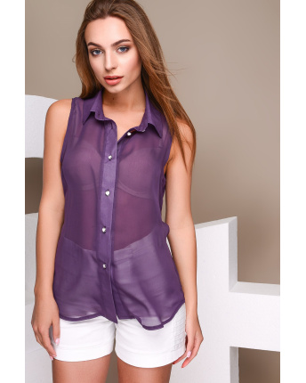 Прозрачная шифоновая блузка без рукавов 26642, Цвет: Фиолетовый, Размер: XS