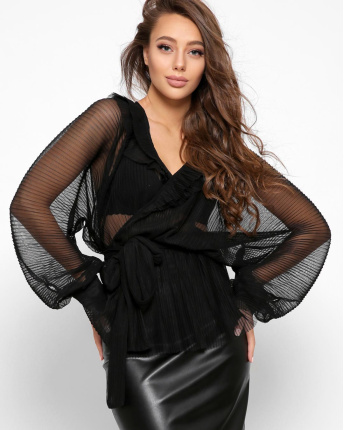 Праздничная прозрачная блузка цвет черный 39115, Цвет: Черный, Размер: XS