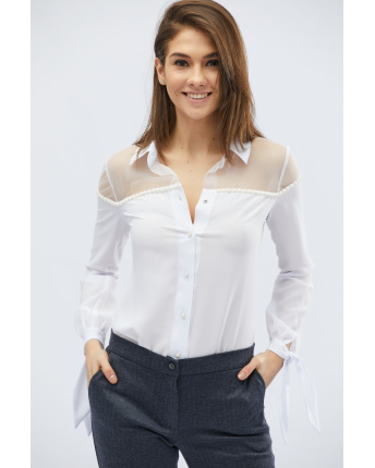 Блузка с прозрачной сеточкой цвет белый 27770, Цвет: Белый, Размер: XS