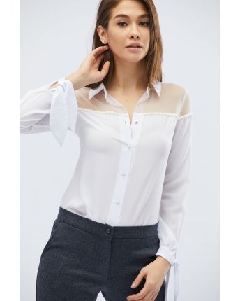 Блузка с прозрачной сеточкой цвет молоко 27771, Цвет: Молочний, Размер: XS