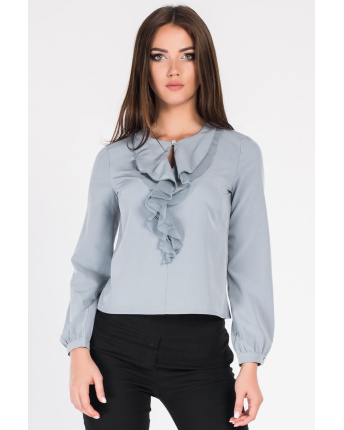 Стильная блуза с оборкой 34178, Цвет: Голубой, Размер: XS