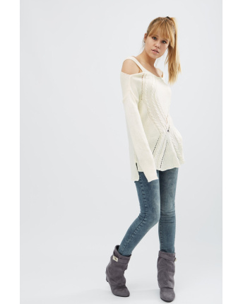 Стильный вязаный молочный джемпер 20468, Цвет: Молочний, Размер: ONE SIZE