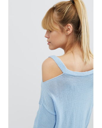 Стильный вязаный голубой джемпер 20469, Цвет: Голубой, Размер: ONE SIZE