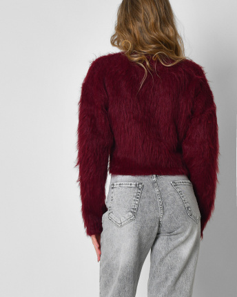 Жіночий бордовий пухнастий кардиган на ґудзиках 57120, Колір: Бордовий, Розмір: ONE SIZE, зображення 2