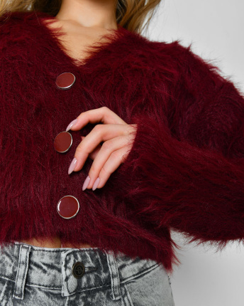 Жіночий бордовий пухнастий кардиган на ґудзиках 57120, Колір: Бордовий, Розмір: ONE SIZE, зображення 3