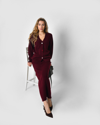 Жіночий бордовий комплект: кардиган і спідниця 57143, Колір: Бордовий, Розмір: ONE SIZE, зображення 2