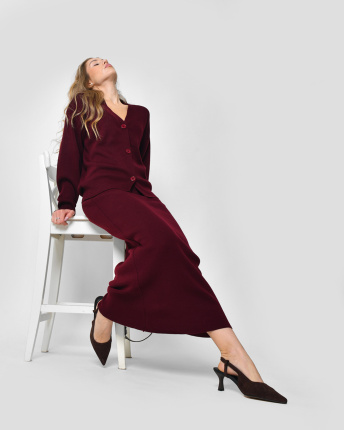 Жіночий бордовий комплект: кардиган і спідниця 57143, Колір: Бордовий, Розмір: ONE SIZE, зображення 3