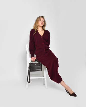 Жіночий бордовий комплект: кардиган і спідниця 57143, Колір: Бордовий, Розмір: ONE SIZE, зображення 5