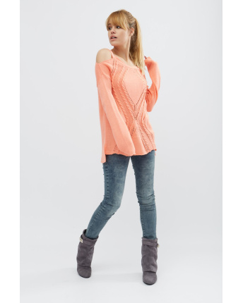 Стильный вязаный персиковый джемпер 20470, Цвет: Персиковий, Размер: ONE SIZE