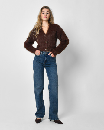 Жіночий коричневий пухнастий кардиган на ґудзиках 57156, Колір: Коричневий, Розмір: ONE SIZE, зображення 2